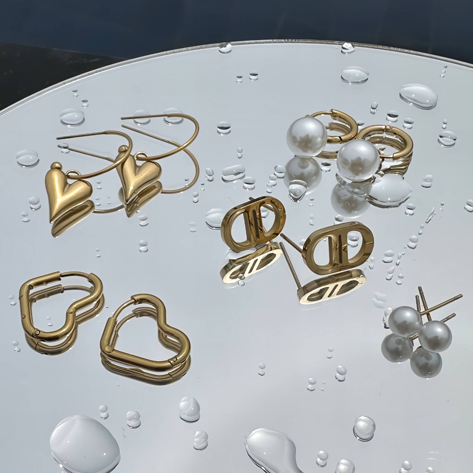 Earrings, 18K Gold Plated Steel