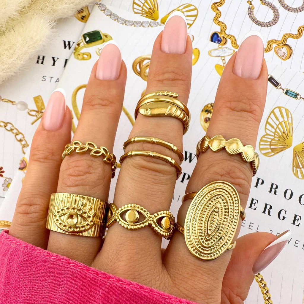 Evil Eye Ring, 18K Gold Plated Steel