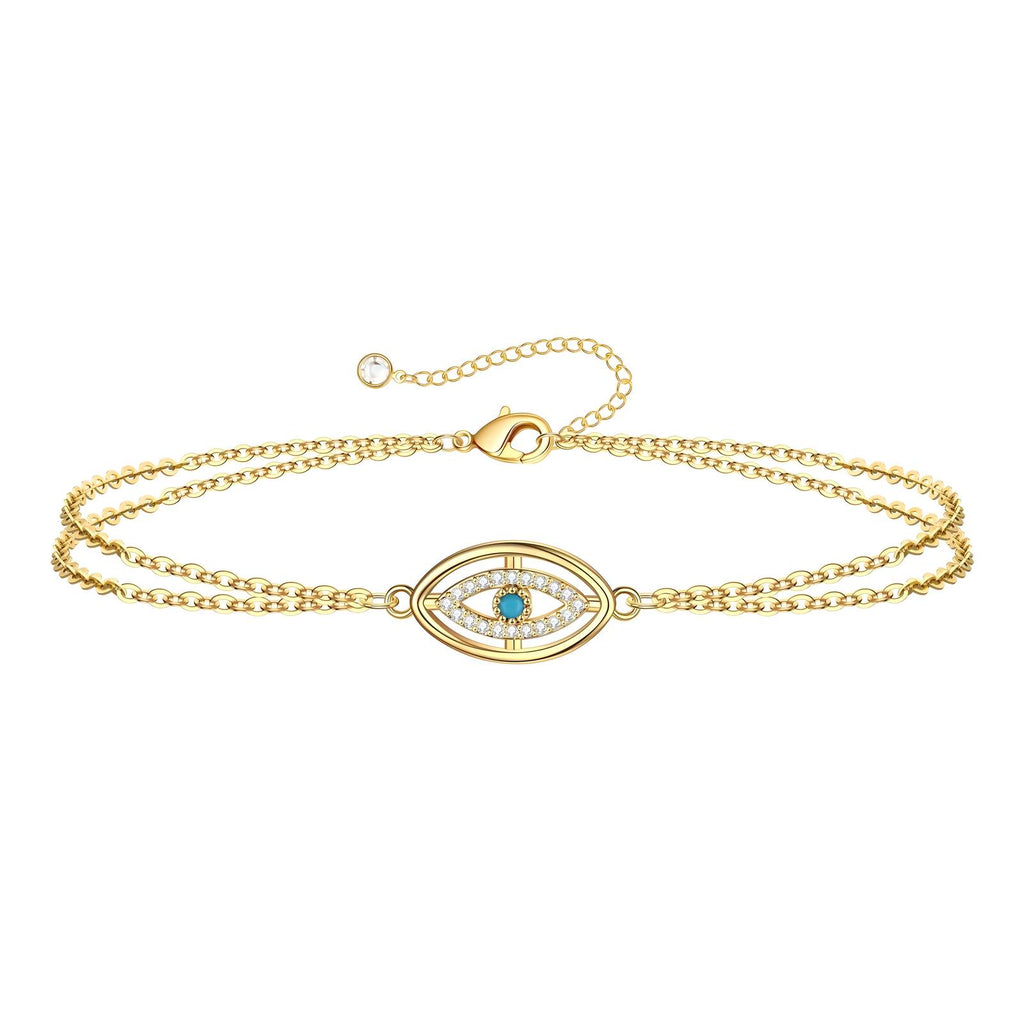 Evil Eye Bracelet, 18K Gold Plated Steel
