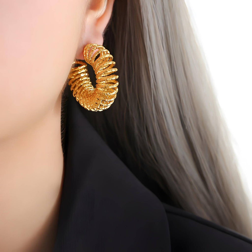 Spiral Earrings, 18K Gold Plated Steel