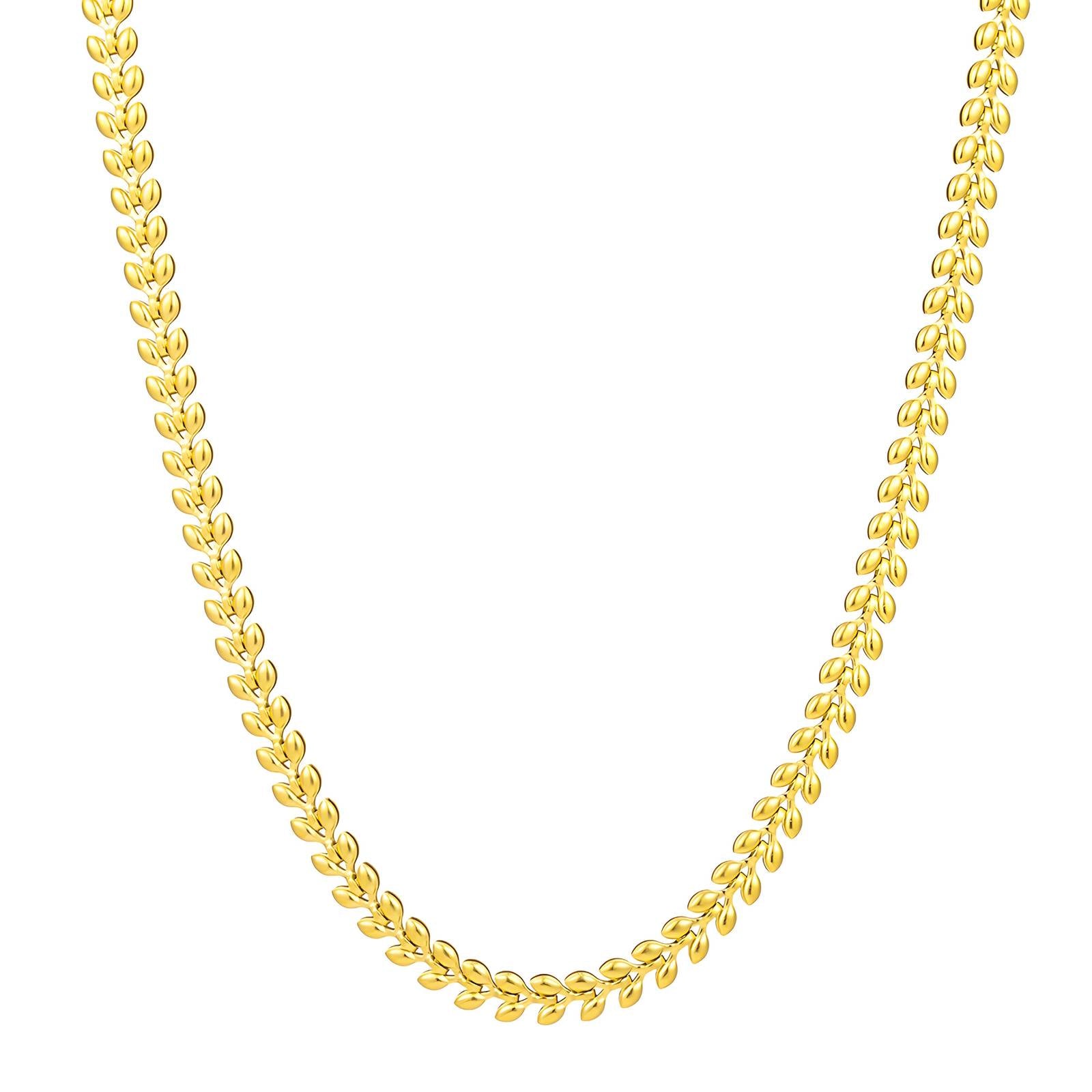 Leaves Necklace, 18K Gold Plated Steel