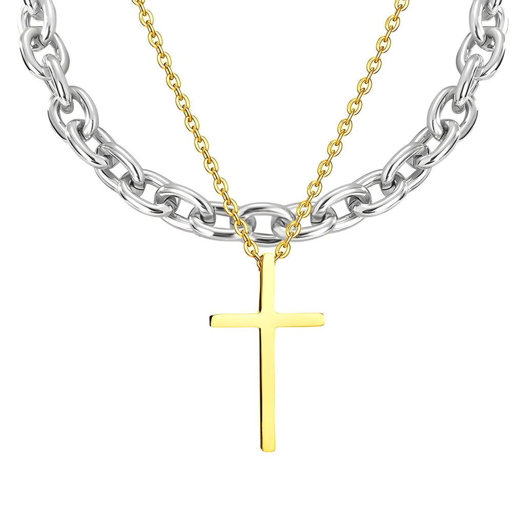 Crosses Necklace, 18K Gold Plated Steel