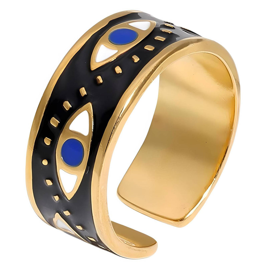 Evil Eye Ring, 18K Gold Plated Steel
