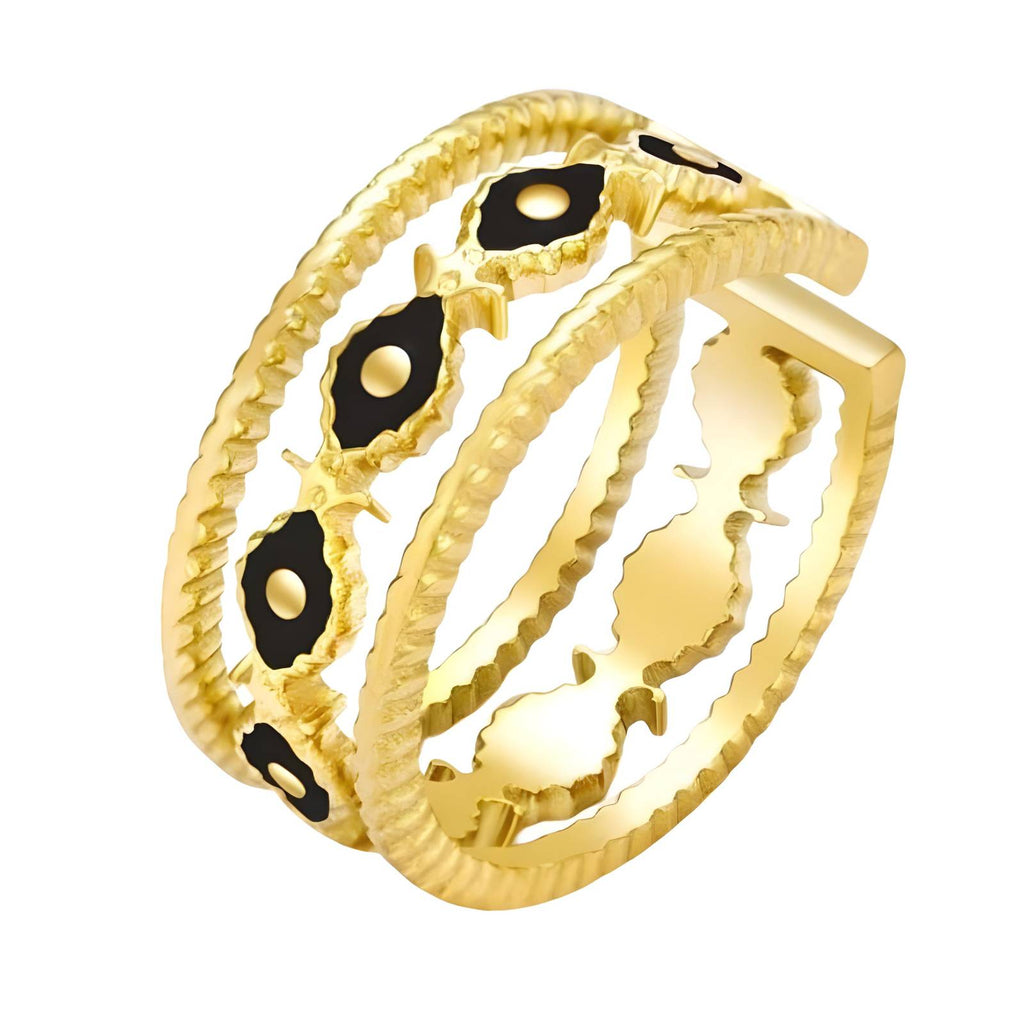 Evil Eyes Ring, 18K Gold Plated Steel