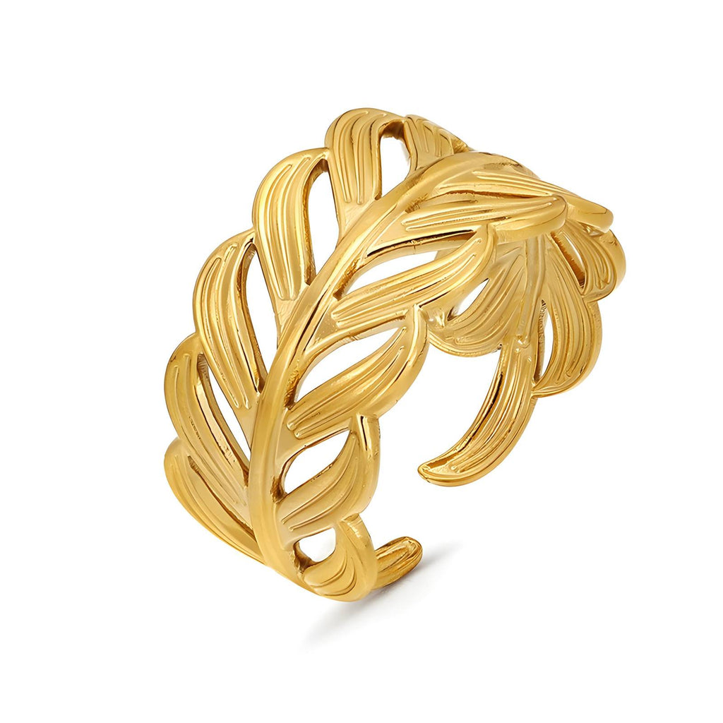 Leaves Ring, 18K Gold Plated Steel