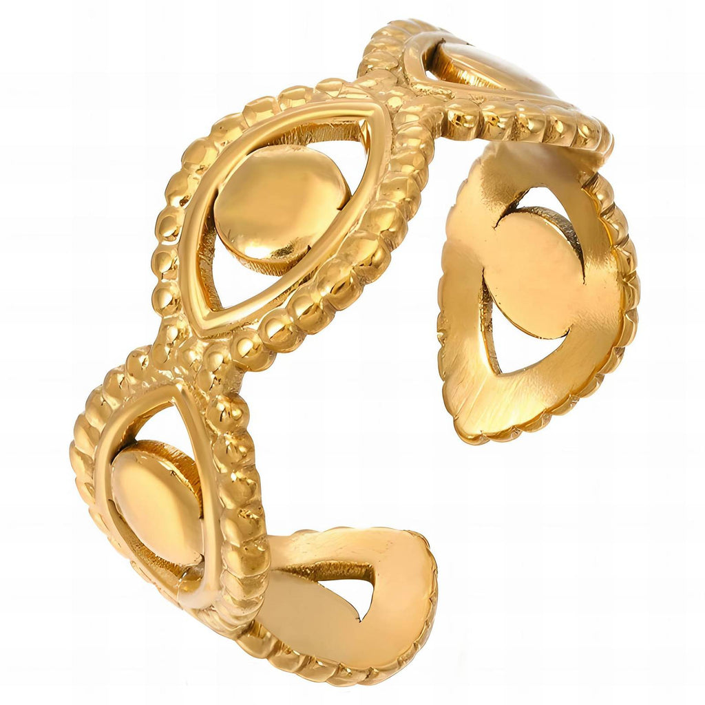 Evil Eyes Ring, 18K Gold Plated Steel