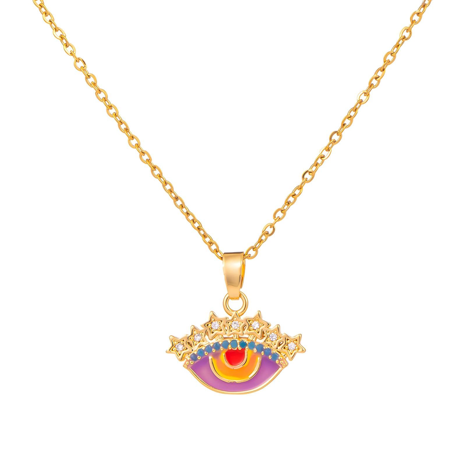 Evil Eye Necklace, 18K Gold Plated Steel