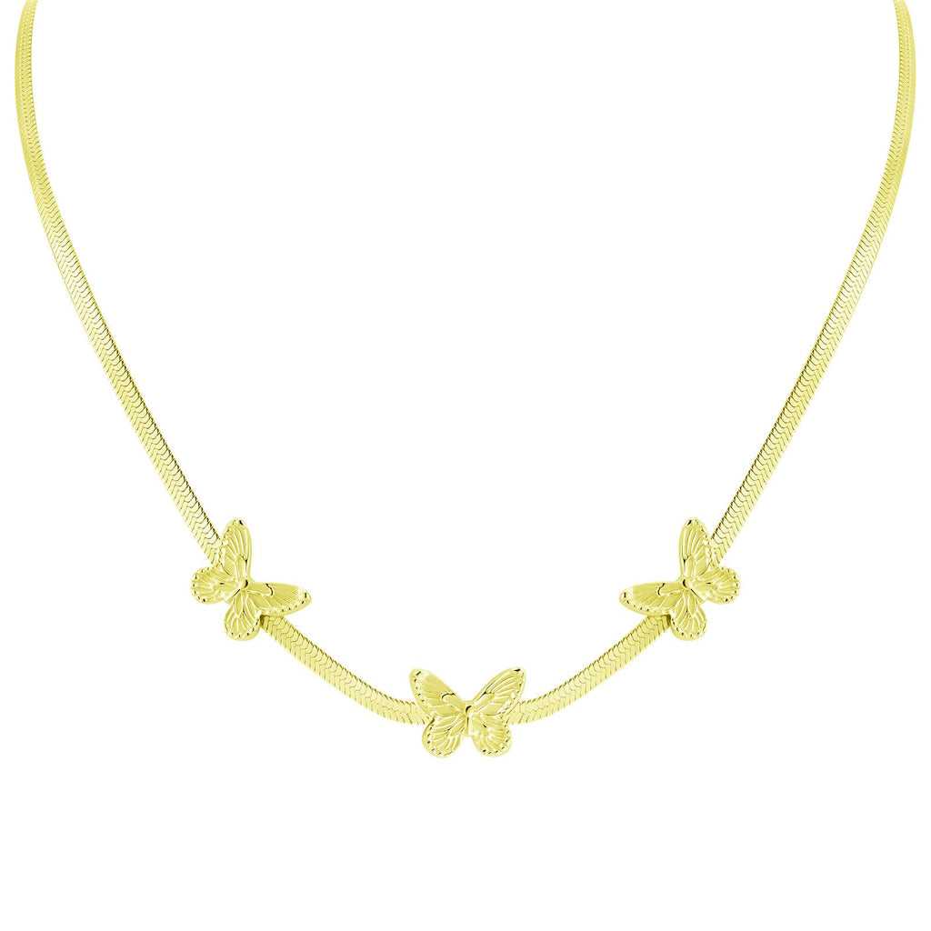Butterflies Necklace, 18K Gold Plated Steel