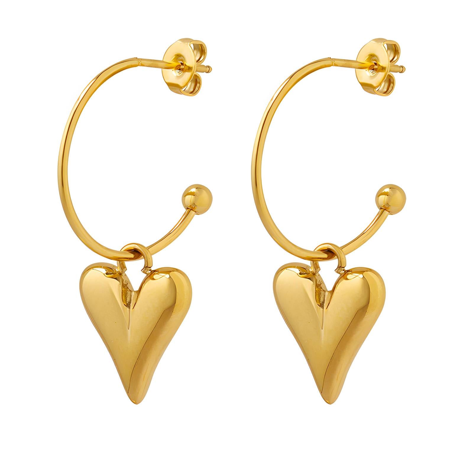 Hearts Earrings, 18K Gold Plated Steel