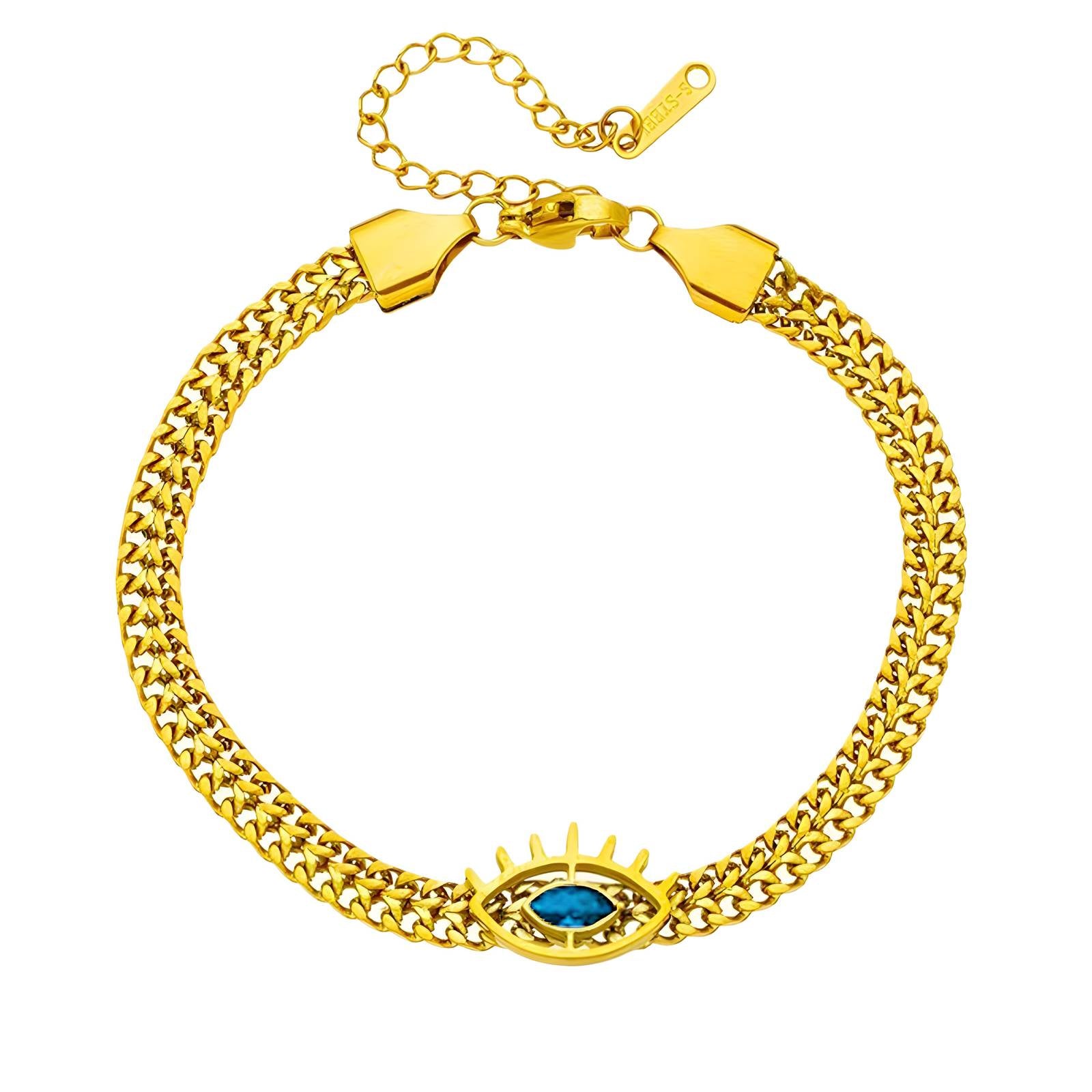 Evil Eye Bracelet, 18K Gold Plated Steel