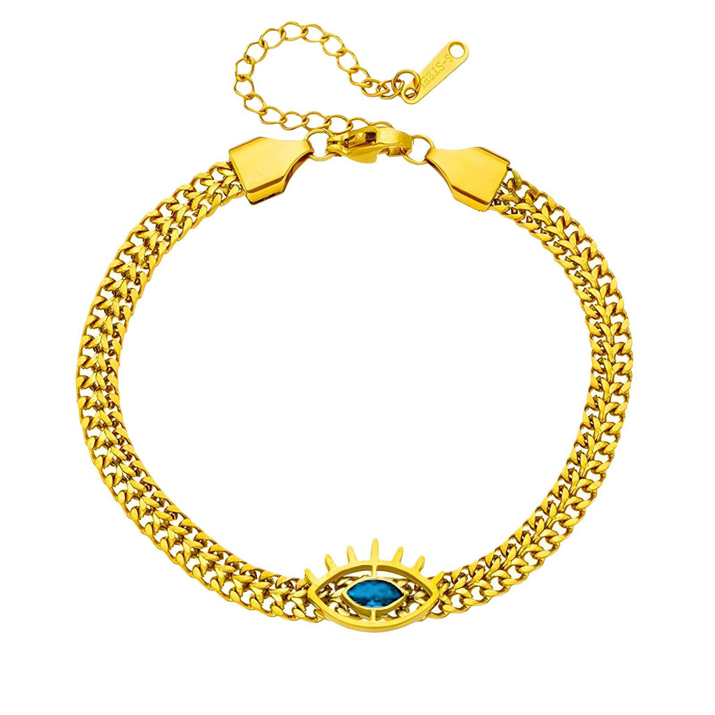 Evil Eye Bracelet, 18K Gold Plated Steel