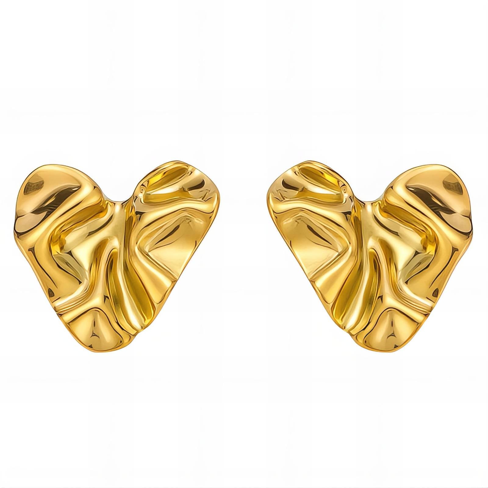 Hearts Earrings, 18K Gold Plated Steel