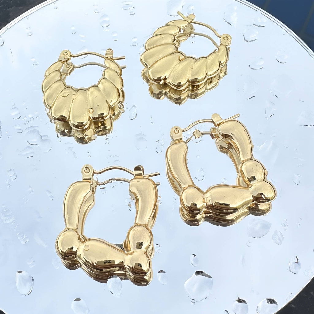 Earrings, 18K Gold Plated Steel