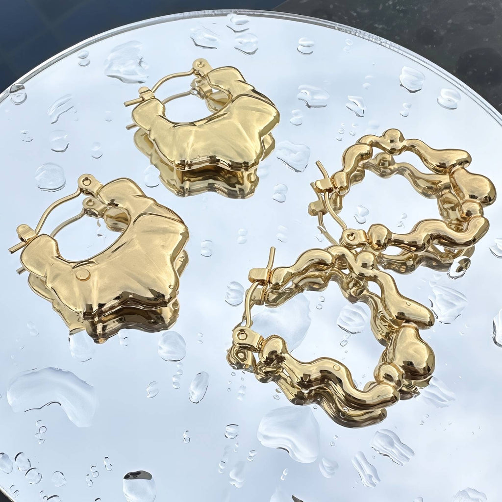 Earrings, 18K Gold Plated Steel