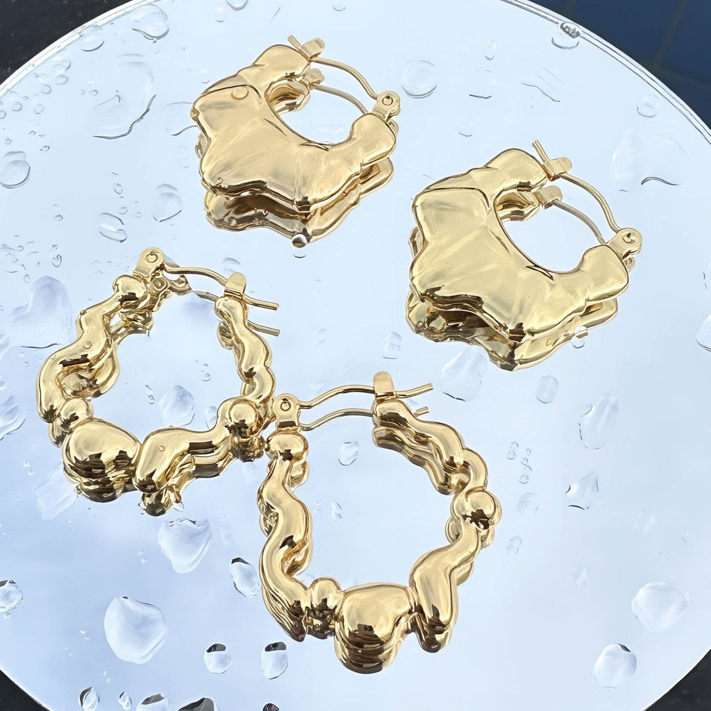 Earrings, 18K Gold Plated Steel