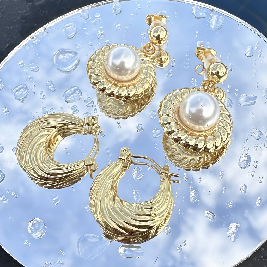 Earrings, 18K Gold Plated Steel