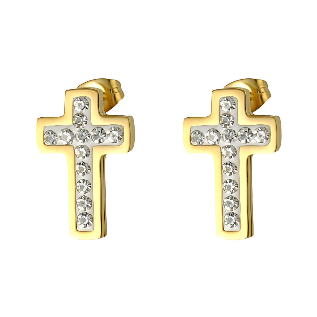 Crosses Earrings, 18K Gold Plated Steel