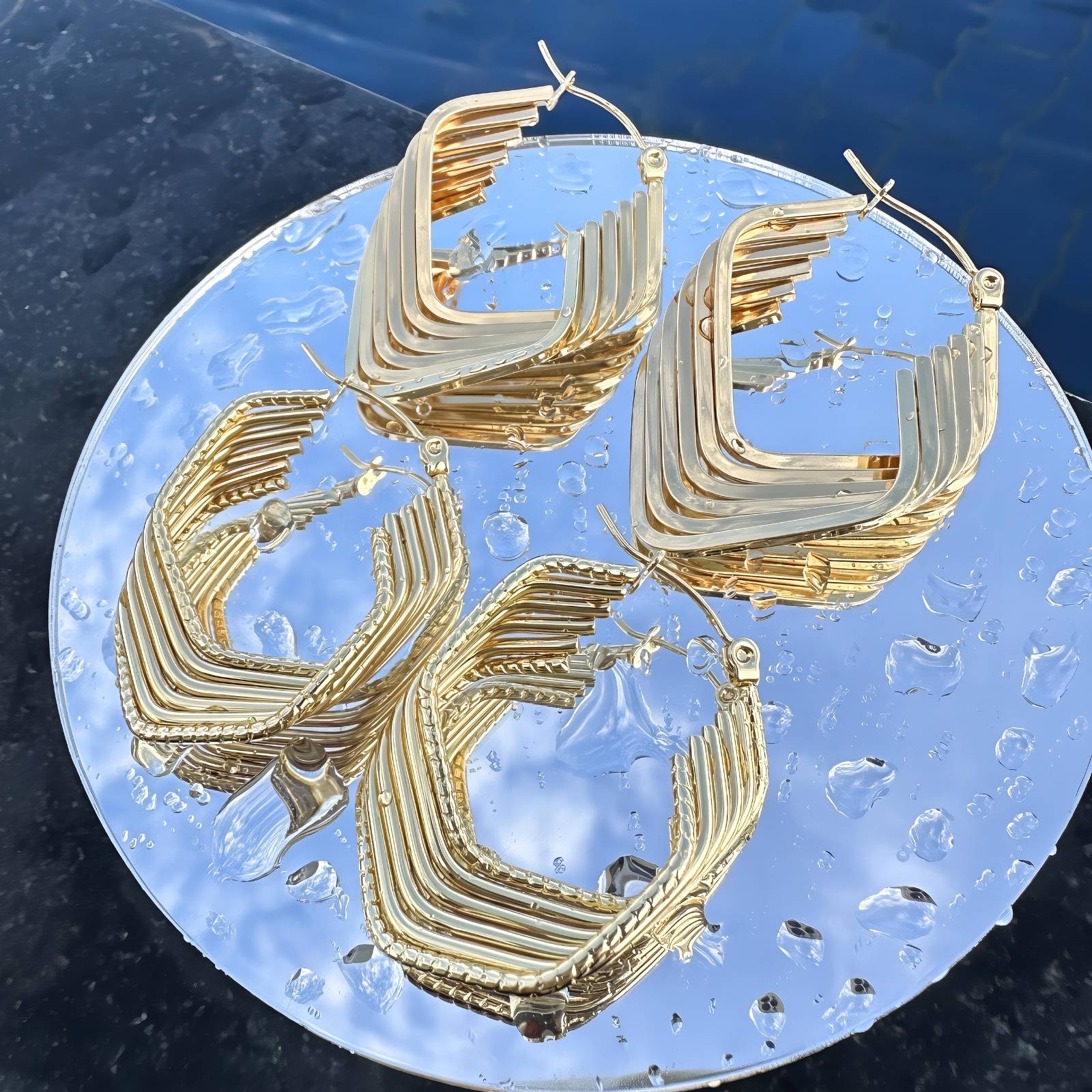 Earrings, 18K Gold Plated Steel