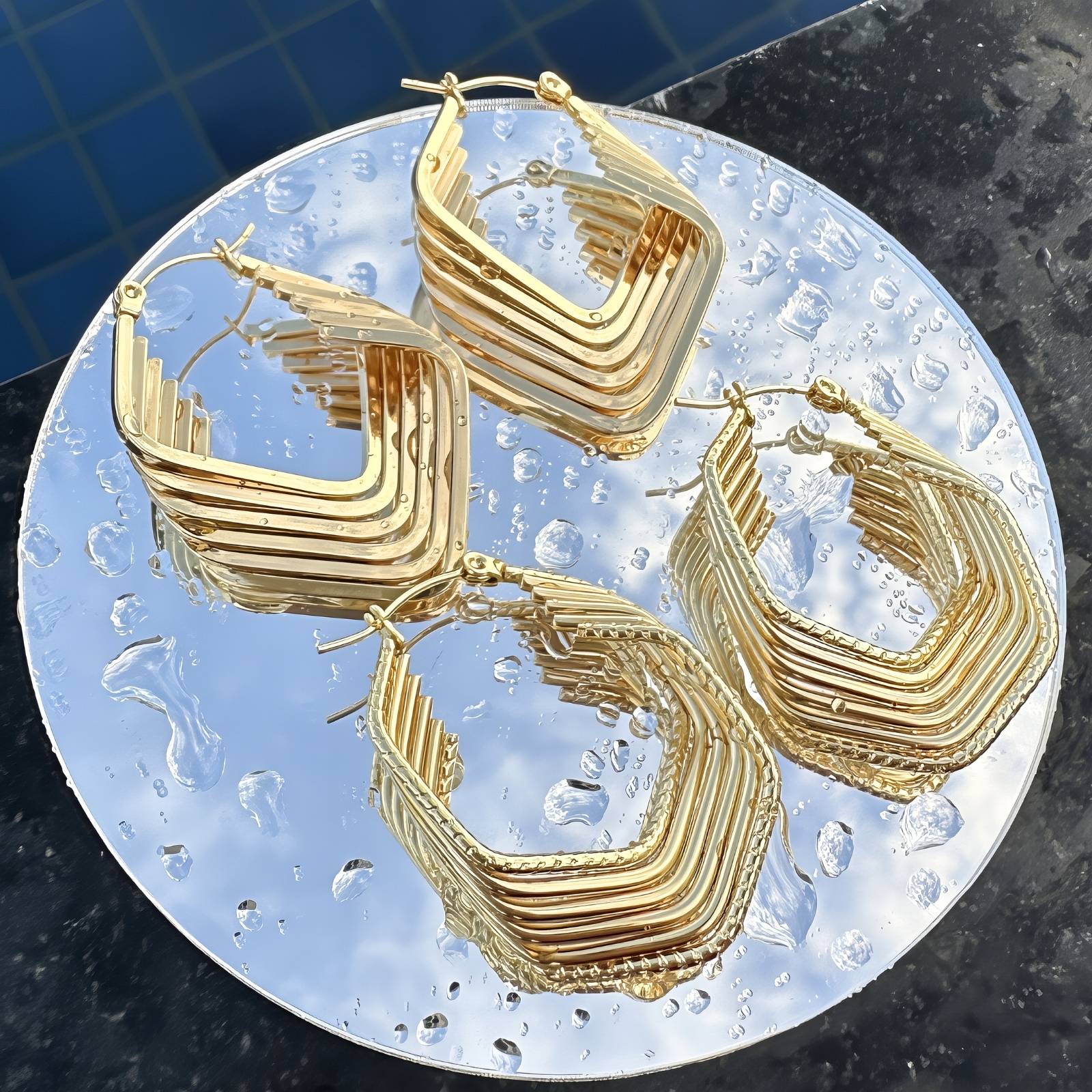 Earrings, 18K Gold Plated Steel