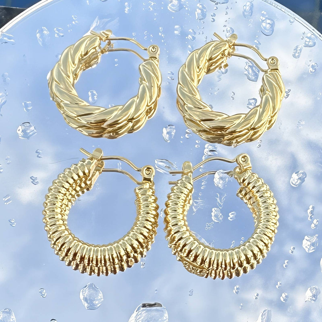 Earrings, 18K Gold Plated Steel