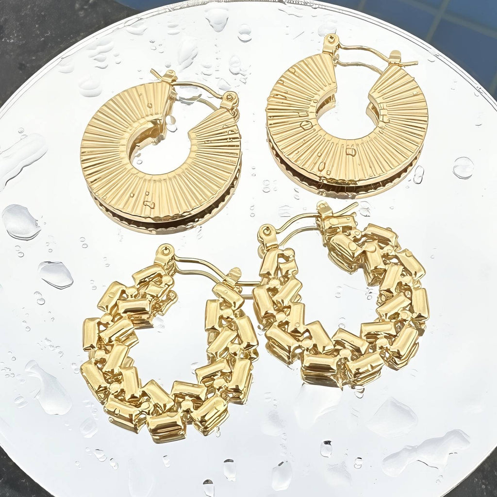 Earrings, 18K Gold Plated Steel