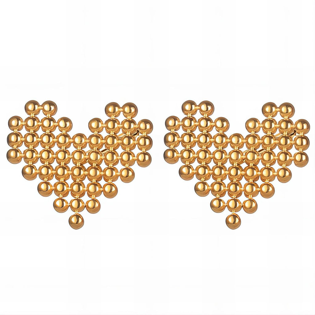 Hearts Earrings, 18K Gold Plated Steel