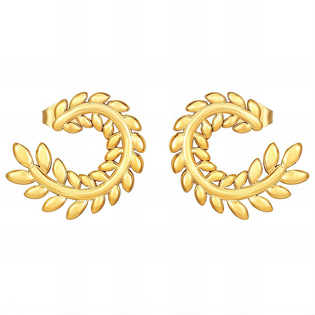 Leaves Earrings, 18K Gold Plated Steel