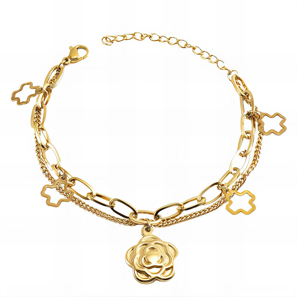 Flowers Bracelet, 18K Gold Plated Steel