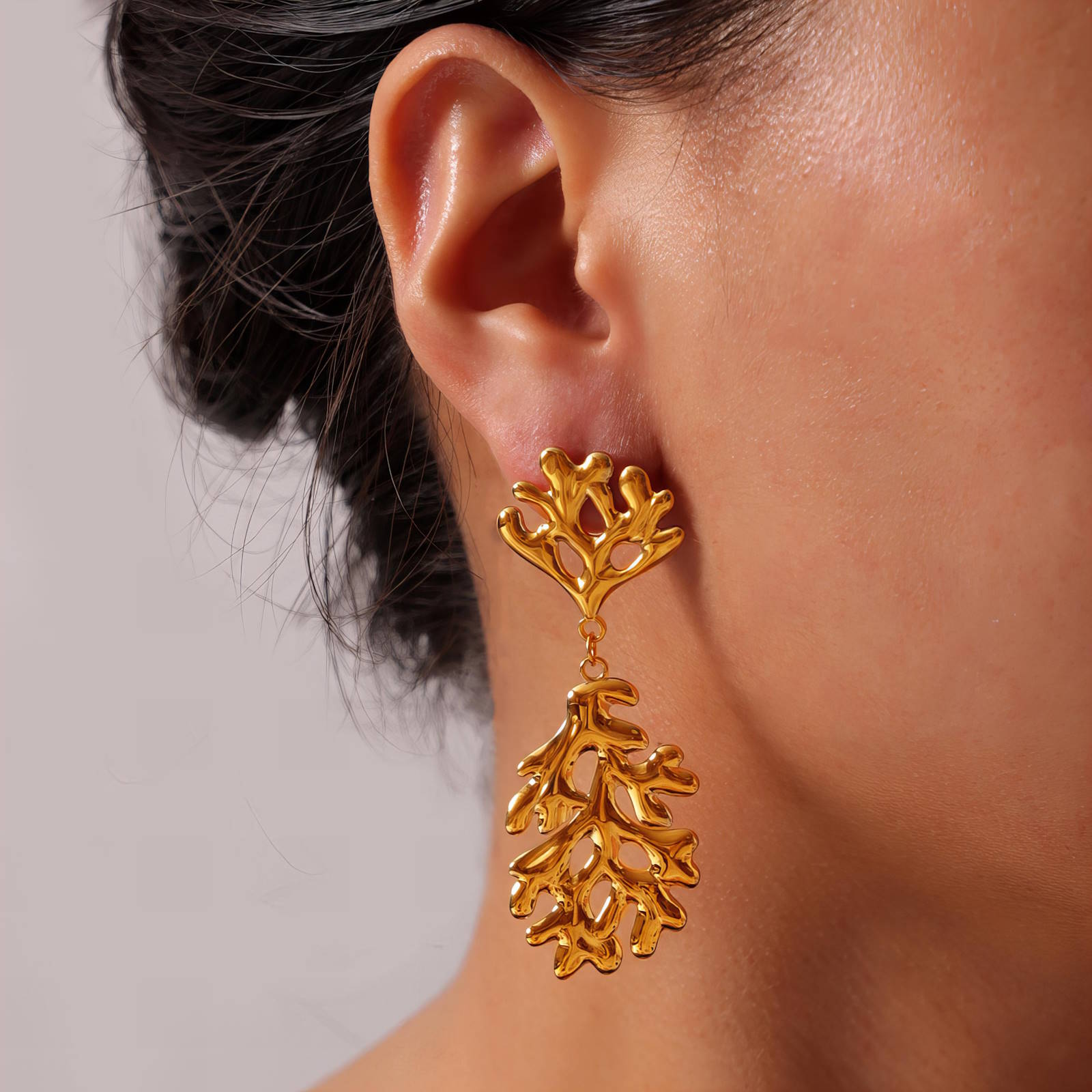 Earrings, 18K Gold Plated Steel