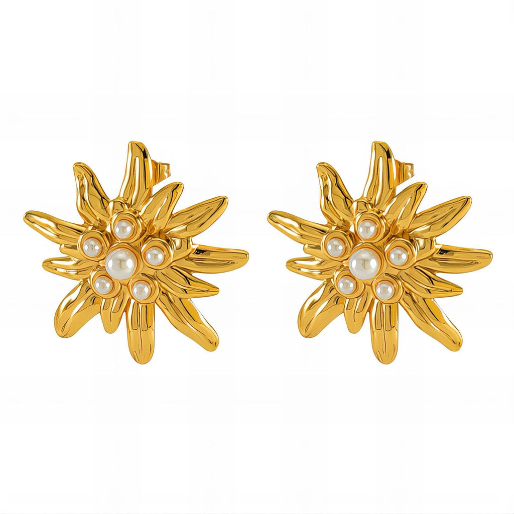 Flowers Earrings, 18K Gold Plated Steel
