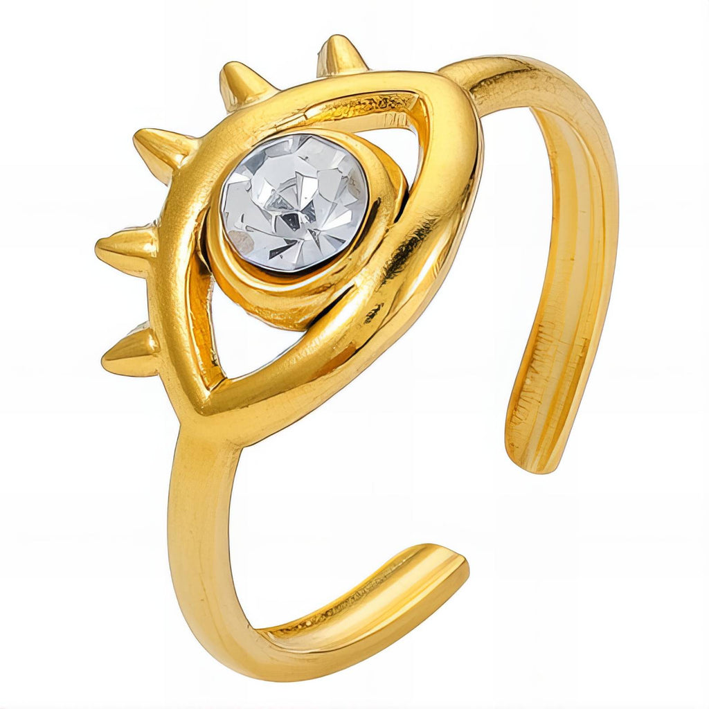 Evil Eyes Ring, 18K Gold Plated Steel