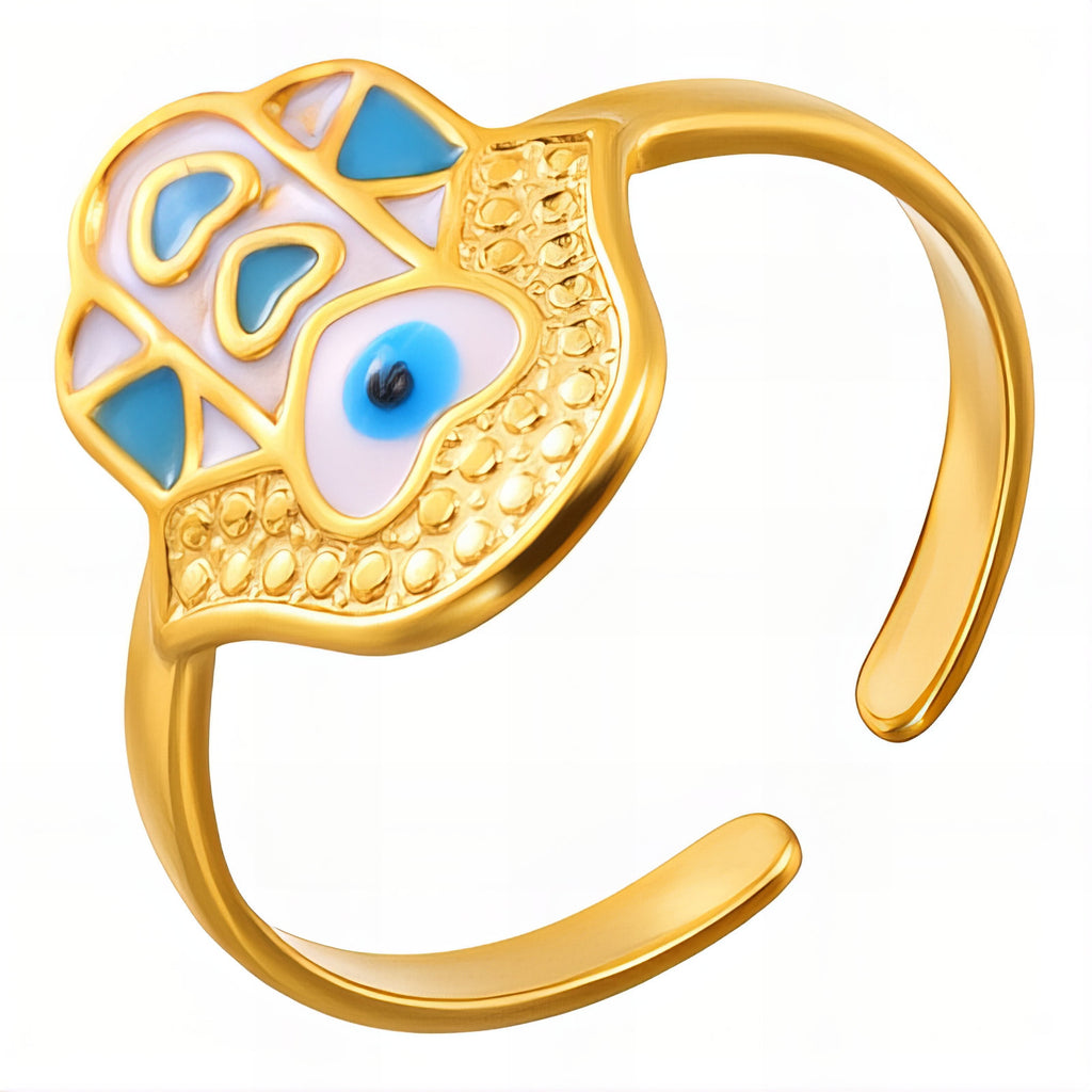 Evil Eye Ring, 18K Gold Plated Steel
