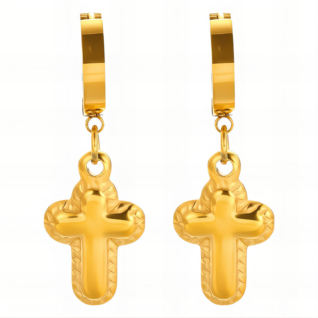 Crosses Earrings, 18K Gold Plated Steel