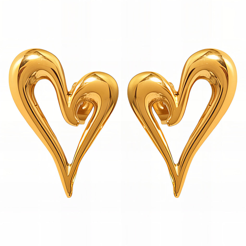 Hearts Earrings, 18K Gold Plated Steel