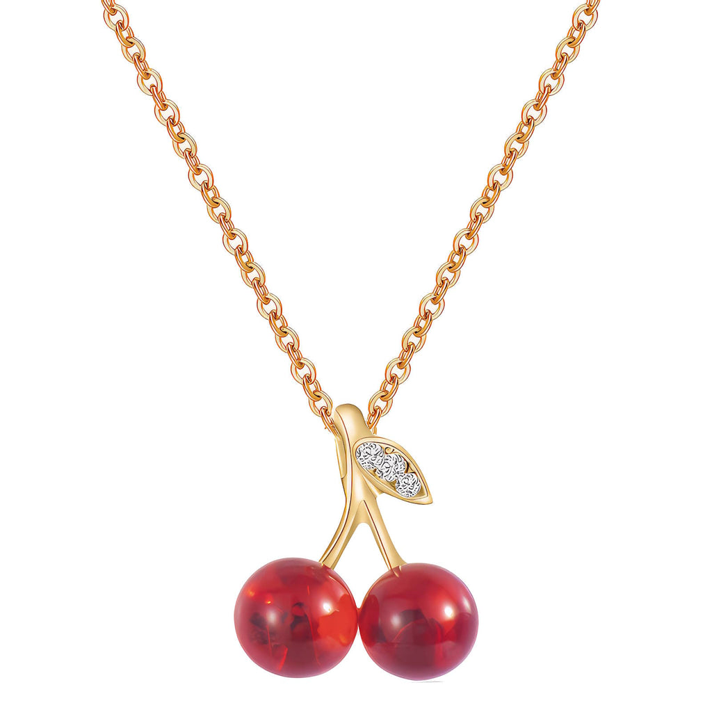 Cherry Necklace, 18K Gold Plated Steel
